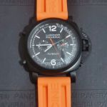 Copy Panerai Luminor Flyback PAM01298 Black Case Watch Orange Rubber Strap